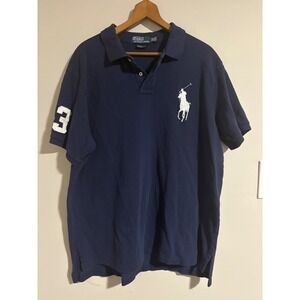 Polo Ralph Lauren Big Pony Navy Blue Custom Fit Mesh Polo Shirt XXL MC227